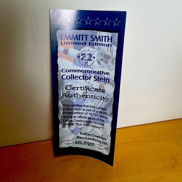 Emmitt Smith Limited Edition Commemorative collector stein w/ certificate - Picture 2 of 9